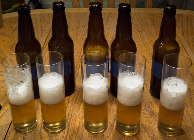 The 5 beers a few minutes into the foam stability test